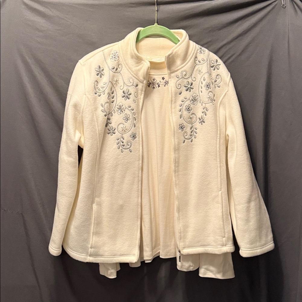 Alfred Dunner Cream and Silver Embroidered Teddy Jacket and shirt.